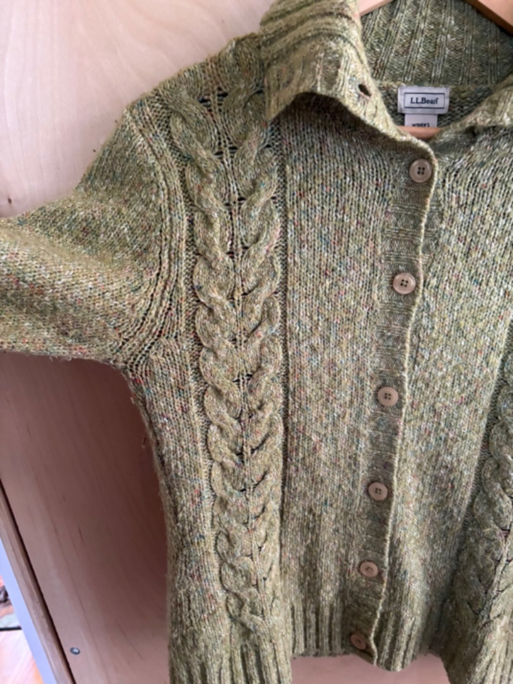 LL Bean Green Multicolor Spring Button Up Cardigan Women's Sz Small - Picture 2 of 4